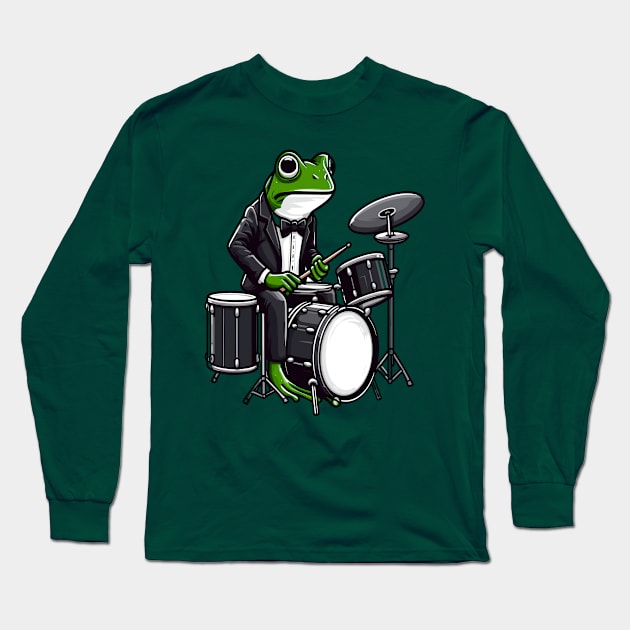 Frog Playing Drums Long Sleeve T-Shirt by Graceful Designs